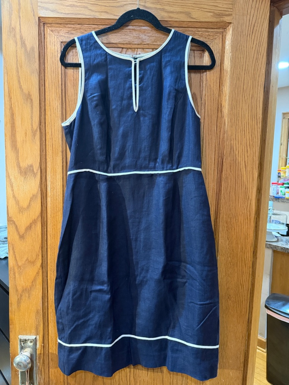 J. Crew Navy Sleeveless A-Line Dress with Cream Trim